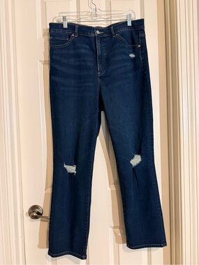 Express Dark Blue Wide Leg Jeans with Knee Distress